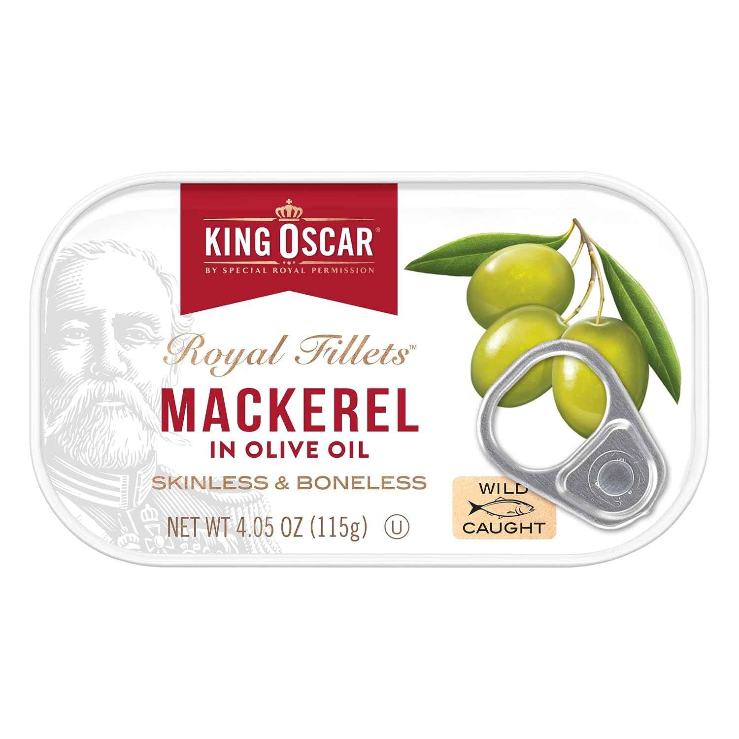 King Oscar Mackerel in Olive Oil, 4.05 Ounce Can (Pack of 12, Packaging May Vary), Skinless & Boneless, Wild Caught Canned Mackerel