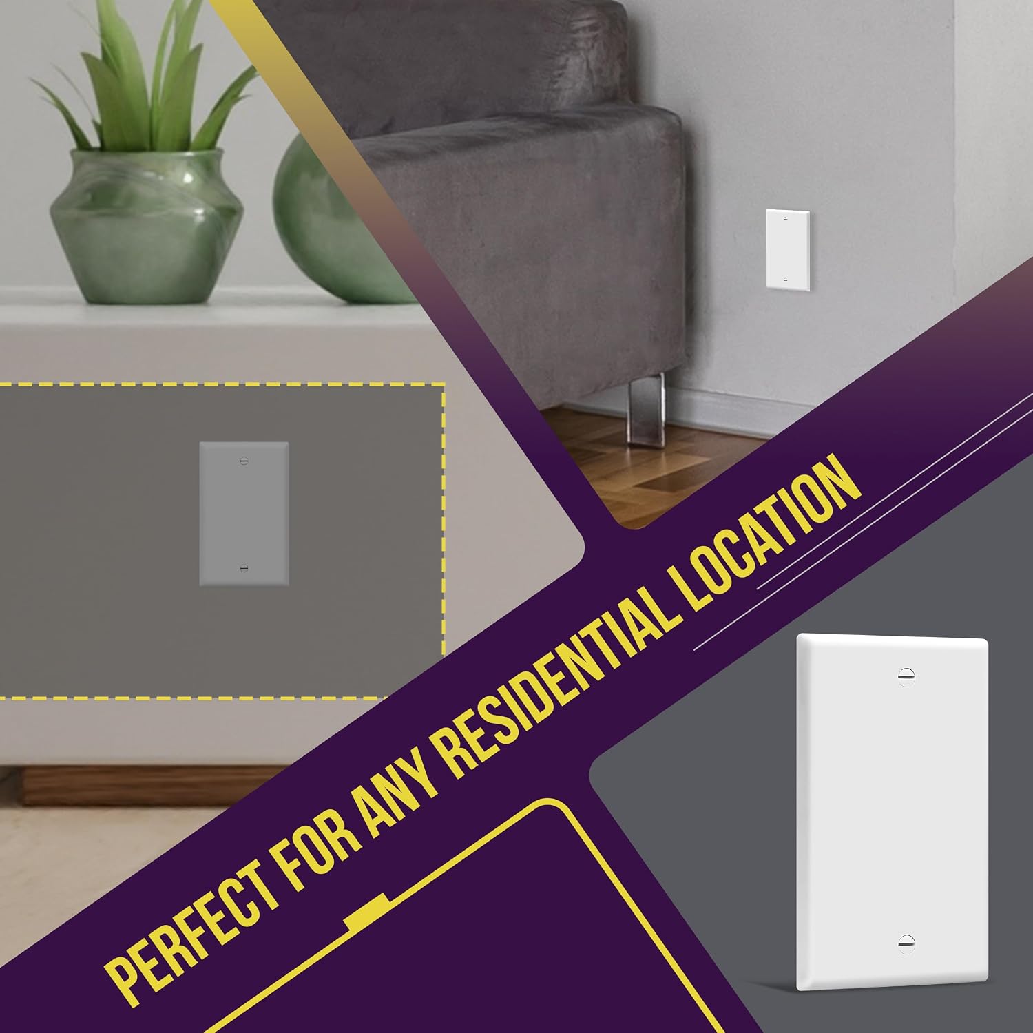 ENERLITES Blank Wall Plate Cover, Gloss Finish, Standard Size 1-Gang 4.50" x 2.76", Polycarbonate Thermoplastic, Electrical Covers for Unused Outlets/Switches, 8801-W-20PCS, White (20 Pack)