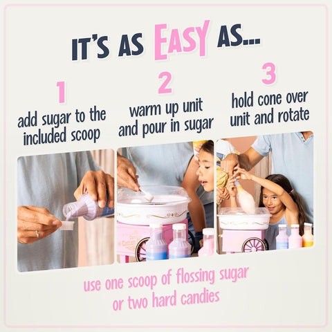 Nostalgia Vintage Cotton Candy Machine - Countertop Cotton Candy Maker With 2 Reusable Cones & 1 Sugar Scoop - Use Hard Candy or Sugar to Create Fluffy, Delicious Treats in Minutes-Pink