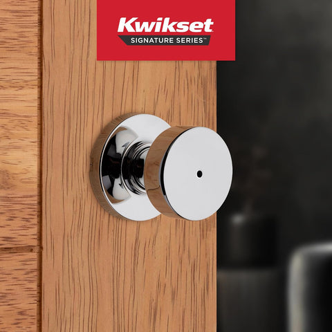 Kwikset Pismo Interior Privacy Door Knob with Lock, Door Handle for Bathroom and Bedroom, Polished Chrome Keyless Turn Lock Doorknob (Pack of 4)