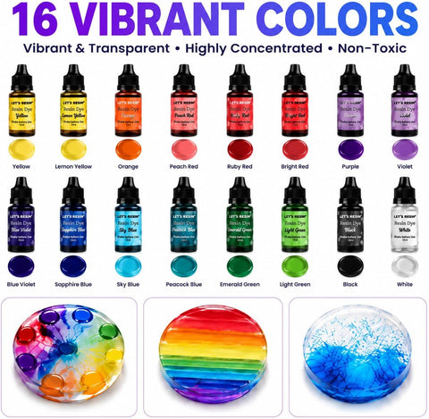 LET'S RESIN 16 Color Concentrated Resin Dye for Epoxy Resin & UV Resin