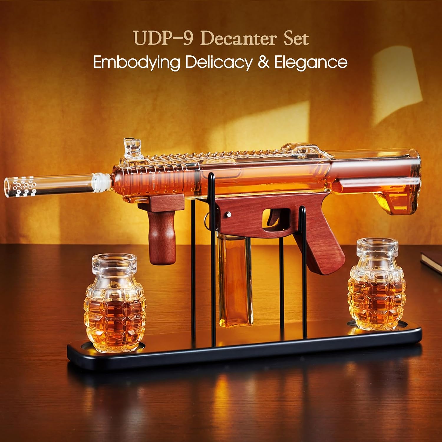 Kollea Cool Whiskey Decanter Gift Set with 2 Grenade Glass