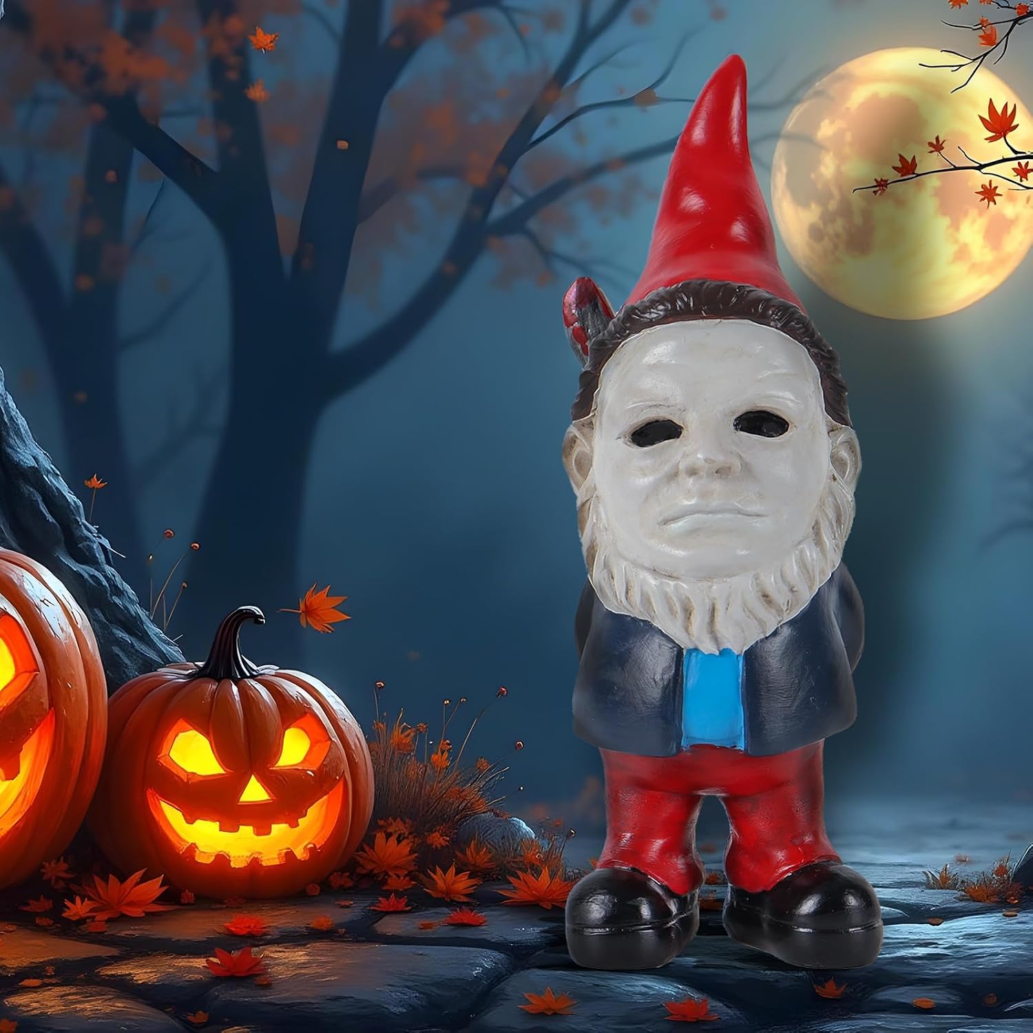 SPINNDO Garden Gnome Statue Decoration Garden Decor Horror Gnomes Boo Basket（Red