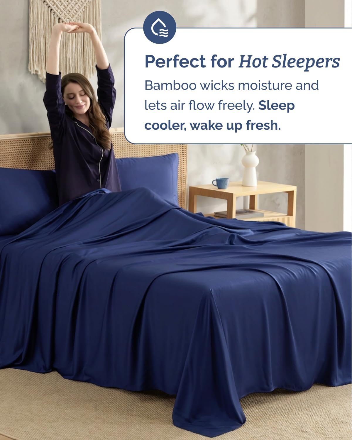 100% Rayon Derived From Bamboo - Bamboo Sheets Split King Size - Navy Blue