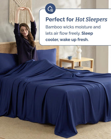 100% Rayon Derived From Bamboo - Bamboo Sheets Split King Size - Navy Blue