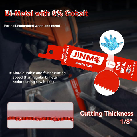 10 Pack 6 Inch 20/24TPI Reciprocating Saw Blades for Diablo Sawzall Blades