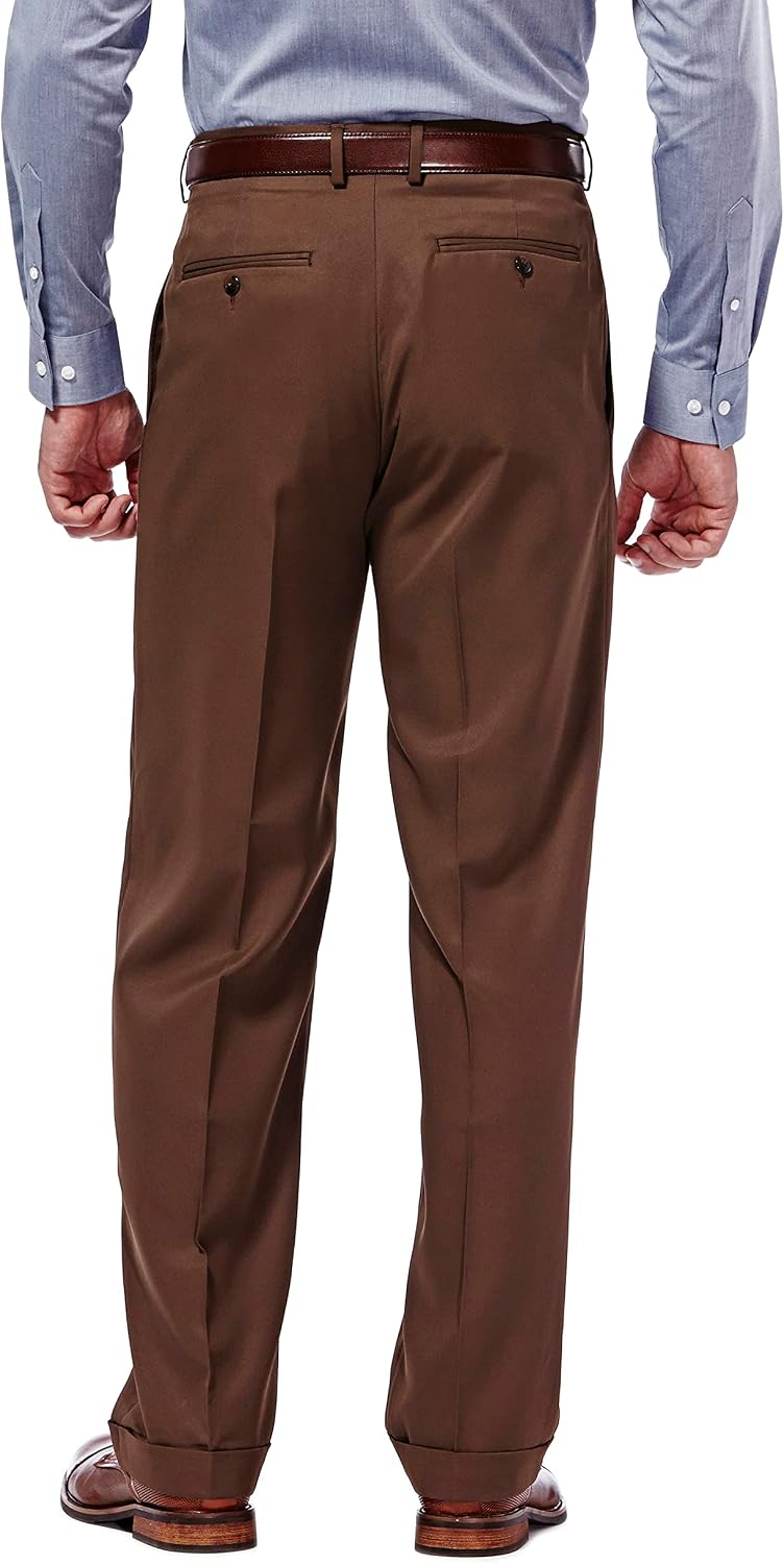 Haggar Men’s Hidden Expandable Waistband Classic Fit Pleated Front Gabardine Dress Pant