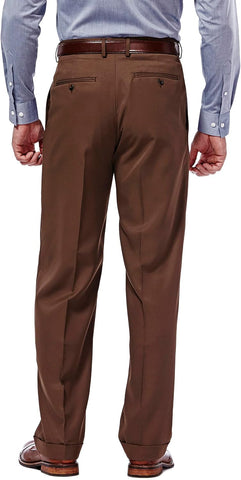 Haggar Men’s Hidden Expandable Waistband Classic Fit Pleated Front Gabardine Dress Pant