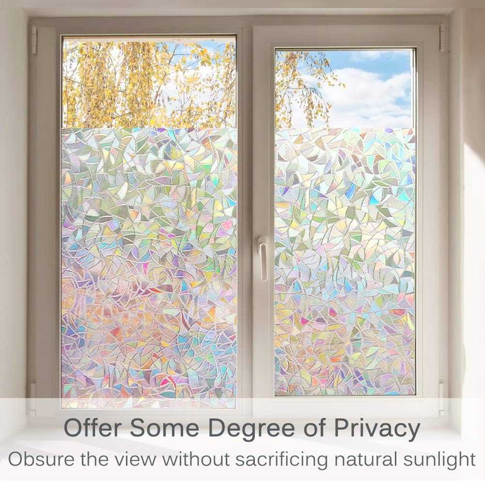 Volcanics Window Privacy Film, Stained Glass Rainbow Cling, 23.6" x 78.7"