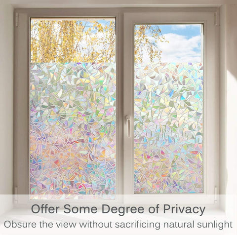 Volcanics Window Privacy Film, Stained Glass Rainbow Cling, 23.6" x 78.7"
