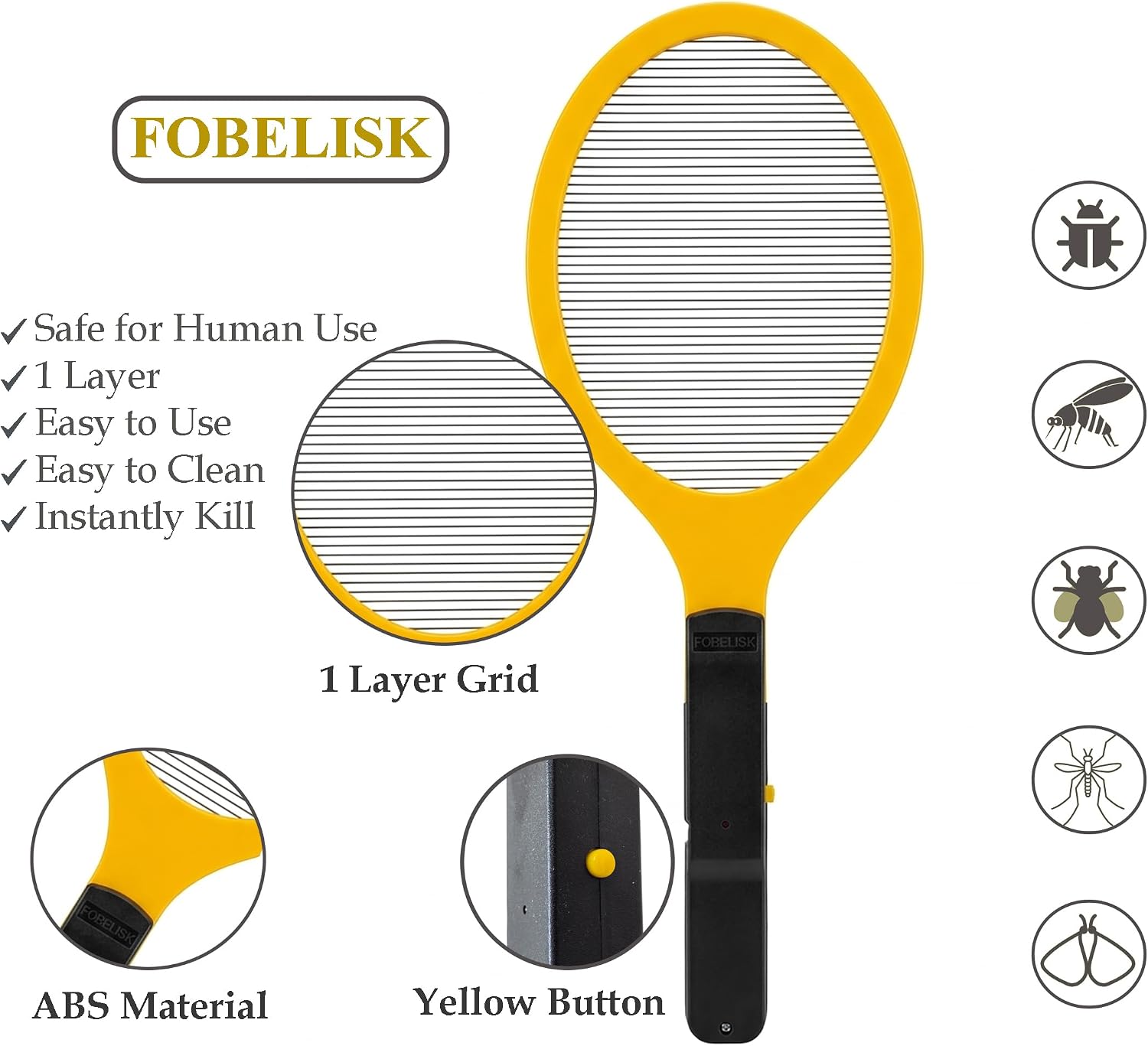 Electric Fly Swatter - Bug Zapper - Powerful 2200V Mosquito & Flies Killer, Fly Swatter for Indoors & Outdoors, Handheld Electric Zapper for Home, Kitchen, Camping (2AA Batteries Included)