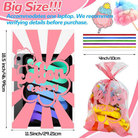 50 Pcs Cotton Candy Bags with Ties, 11.5 x 18.5 Inches
