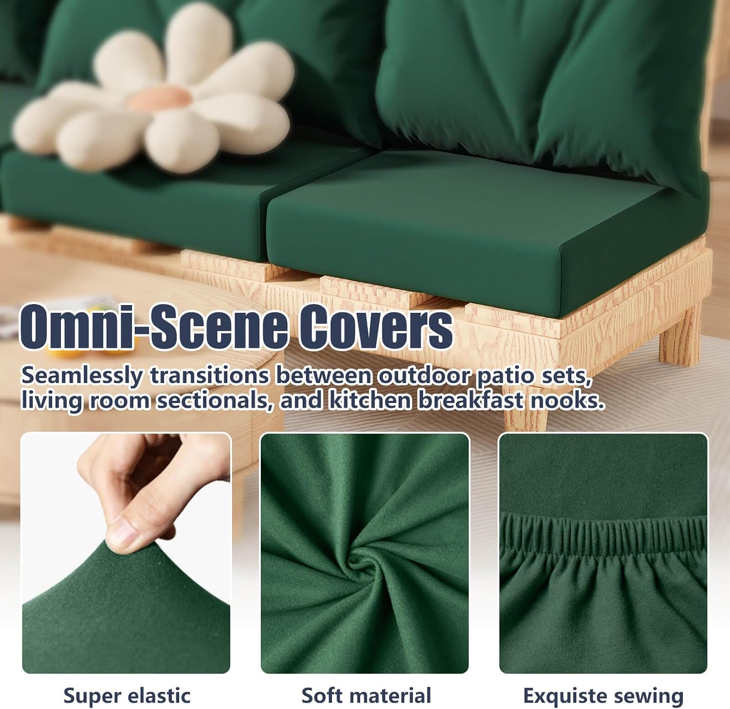 8Pcs Outdoor Cushion Covers, Stretch Patio Furniture Couch Chair Slipcovers