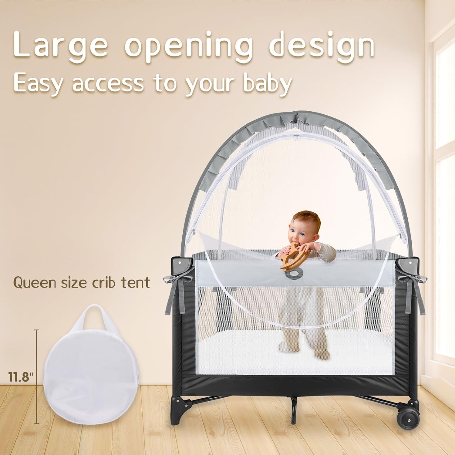 Crib Tent to Keep Baby from Climbing Out - Crib Net to Keep Baby in - Mesh Crib Climbing Prevention, Pop Up Baby Crib Tent, Two-Way Self-Locking Metal Zipper (Grey, Small)