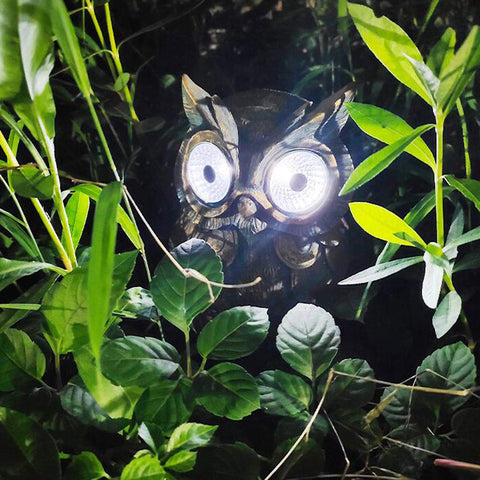 Cute Owl Shaped Solar Lights, Outdoor Decorative Garden Lights with LED Eyes, Animal Solar Garden Lights with Switch Decorative Led Solar Light for Patio, Lawn, Yard(Grey)