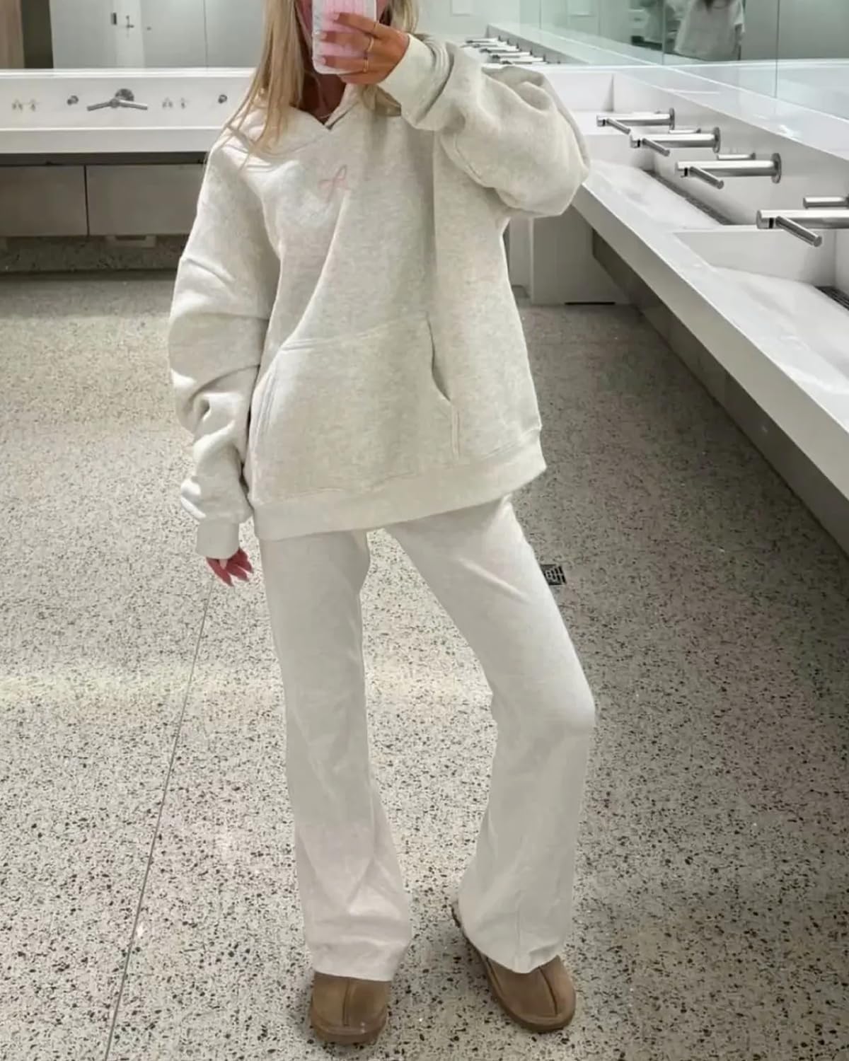 Pinclodly Hoodies for Teen Girls Long Sleeve Cute Sweatshirts Hooded Embroideried Bow Sweatshirt Preppy Clothes Fall Winter