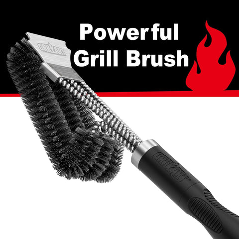 GRILLART Grill Brush, 18'' Extra-Strong Handle, BBQ Cleaner with Scraper