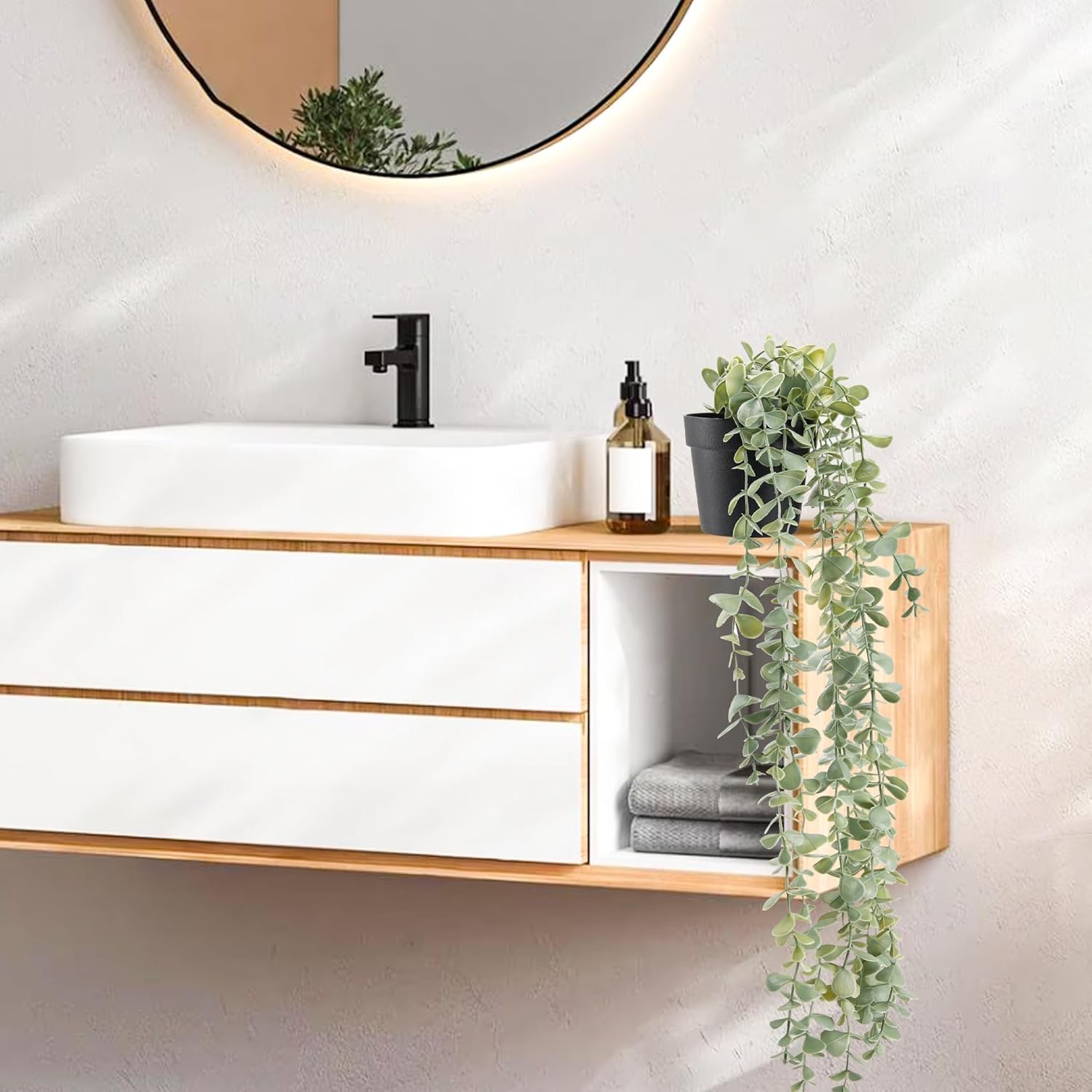 Der Rose 24" Fake Hanging Eucalyptus Plant for Bathroom Wall Art Decor