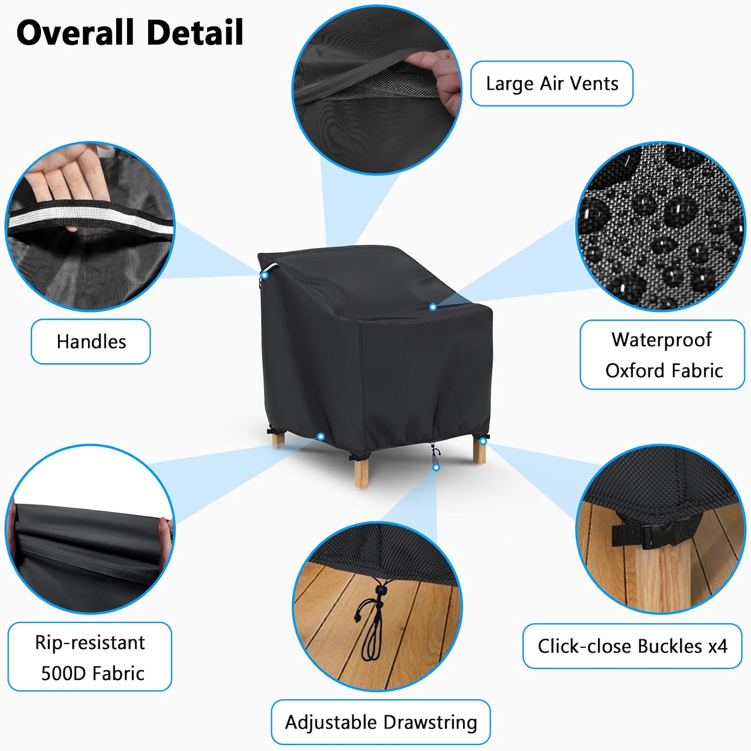 Gasadar Patio Chair Covers 2 Pack 32" W x 37" D x 36" H, Black