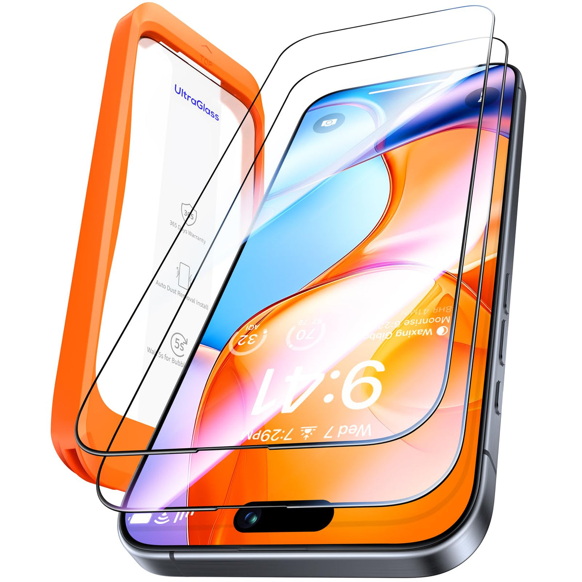 UltraGlass 9H+ Glass for iPhone 15 Pro Max Screen Protector [Military Grade Shatterproof & Longest Durable] Screen Protector 15 Pro Max Tempered Glass Full Coverage Protection, 2 Packs