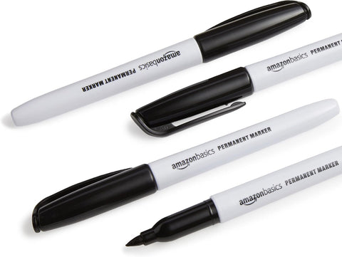 Amazon Basics Fine Tip Permanent Markers for Writing, Drawing, Quick Drying, Office, School, and Home Use, Black, 24 Pack