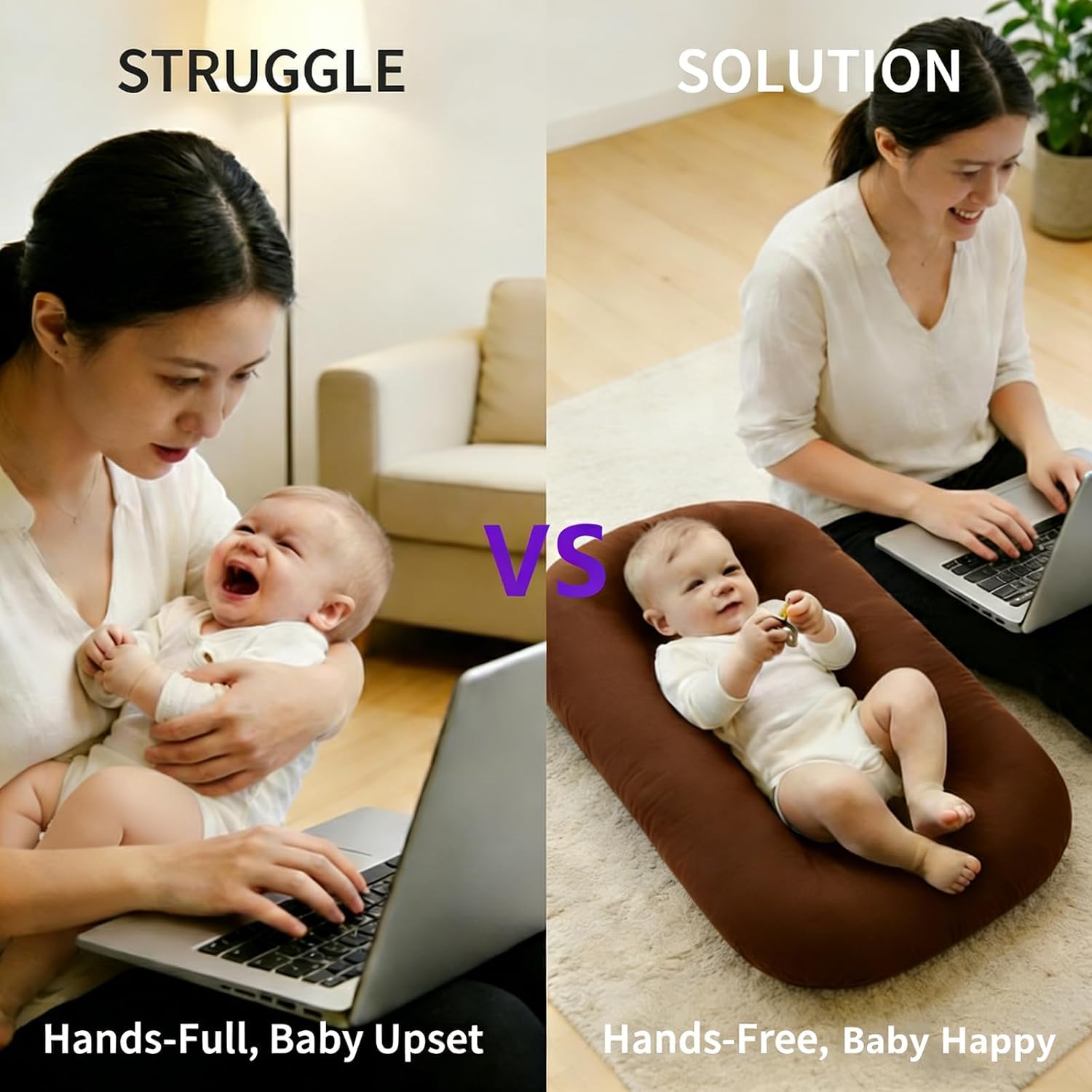 100% Cotton Baby Lounger for Newborn 0-24 Months(Coffee)