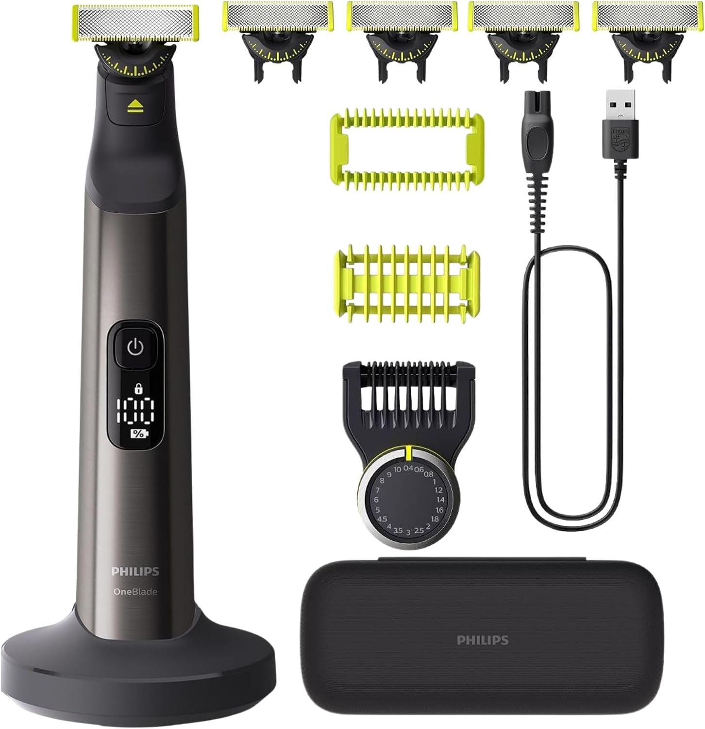 Philips OneBlade Pro 360 Pro Hybrid Electric Shaver Trimmer, Black, Face + Body Beard and Groomer, with 360 Blade Technology, 14-Length Precision Comb QP6542/15