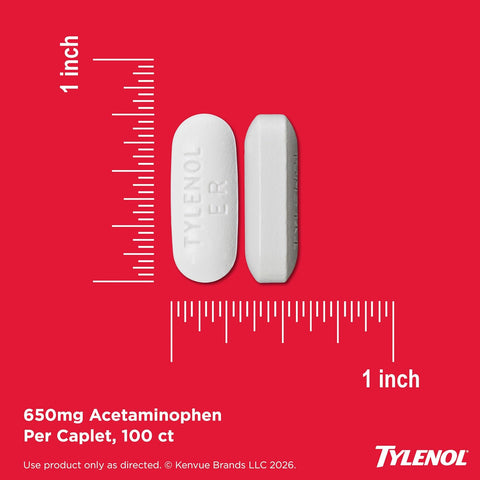 Tylenol 8-Hour Extended Release Caplets, 650 mg Acetaminophen, 100 Ct