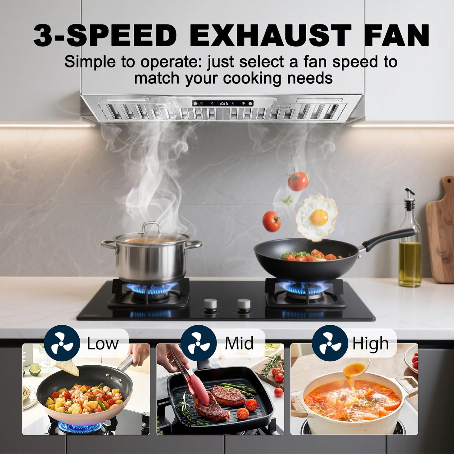 30 Inch Insert Range Hood, Built-in Kitchen Vent Hood 900 CFM