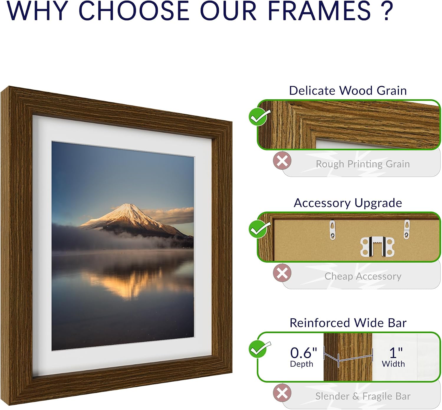 12x12 Poster Frame, Rustic Brown Wood Frame with 10x10 Mat, 3 Pack