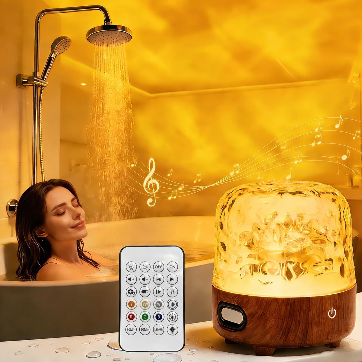 Waterproof Shower Lamp, Bluetooth Speaker, Ocean Wave Projector Light