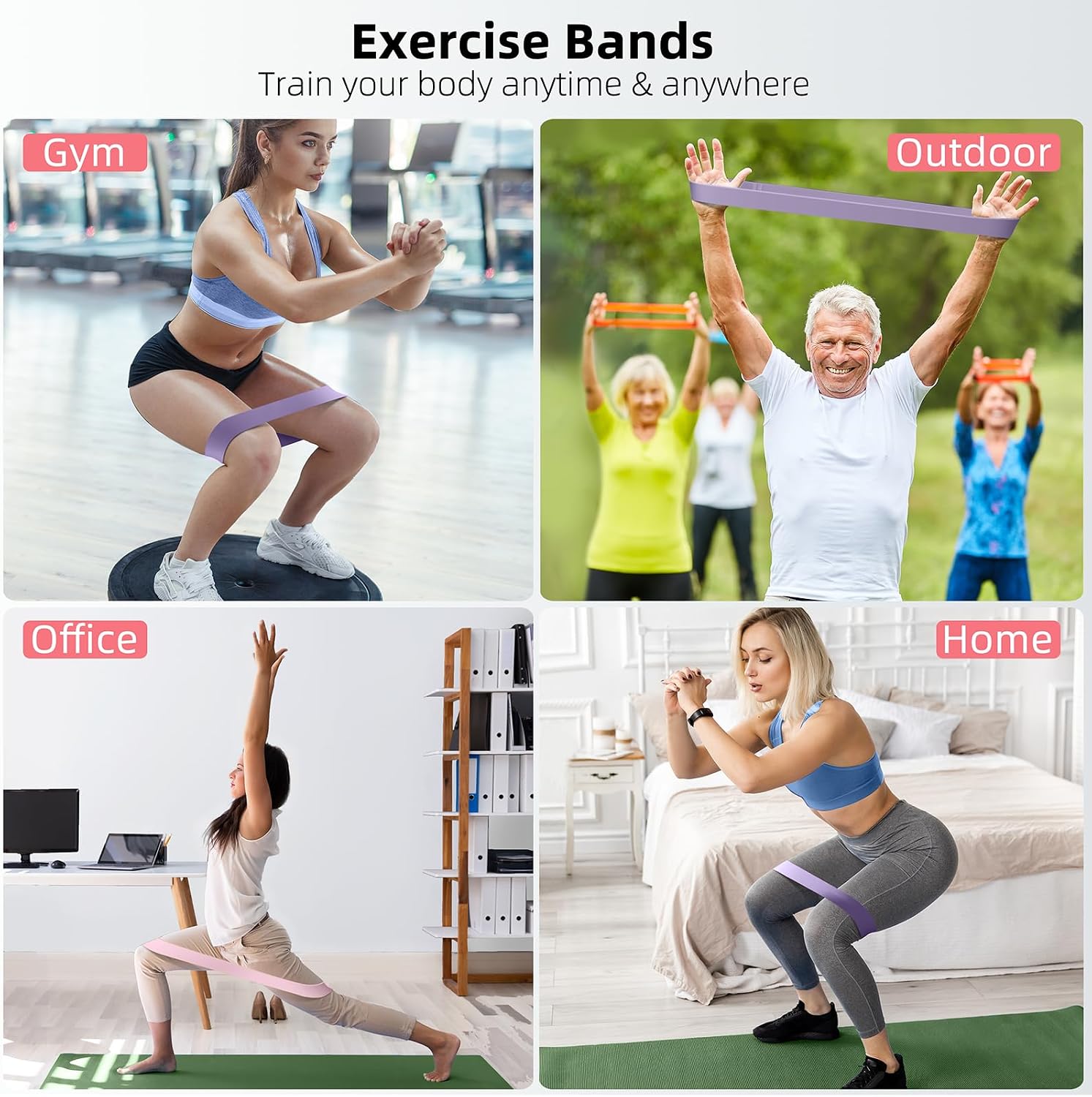 Resistance Bands for Working Out, 5-Pack Elastic Loop Exercise Bands for Strength Training Stretching, Home Gym Equipment for Pilates Yoga Physical Therapy, Leg Glute Arm Workout Kit for Women Men