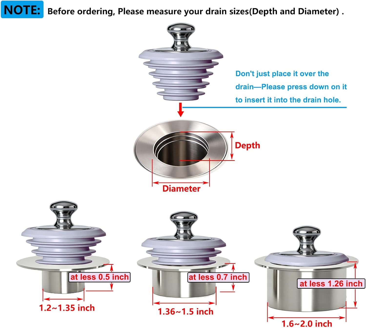 XAJOON Bathtub Drain Stopper,Tub Stopper,Silicone Bathtub Stopper, Washbasin Drain Plug(Gray,Patented Product)