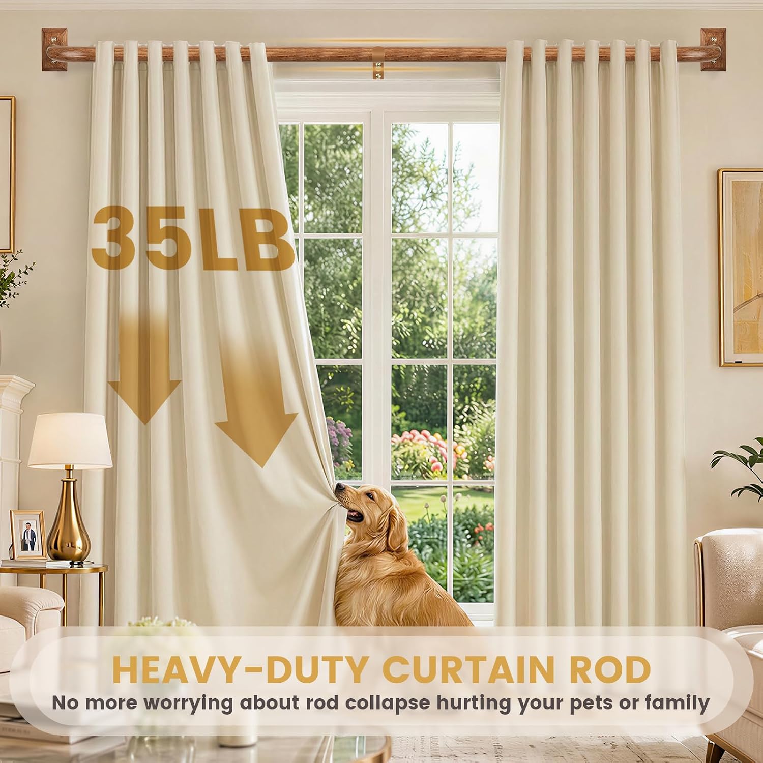 TANGWIN Wrap Around Blackout Curtain Rods,1" Heavy Duty Metal 28-60",Wood
