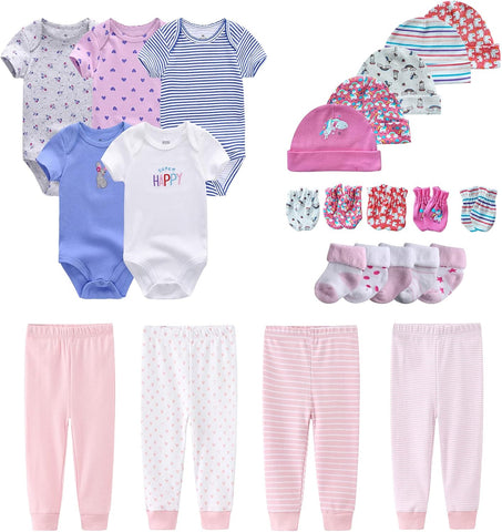 MAMIMAKA Newborn Layette Gift Set Bodysuits Pants for Baby Girl and Boy 24 Piece 100% Cotton Essentials and Accessories