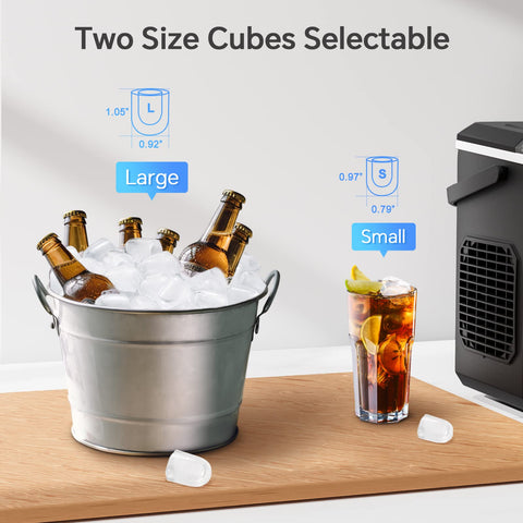 Crzoe Ice Makers Countertop, Ice Machine with Handle, 26Lbs in 24Hrs, 9 Cubes Ready in 6 Mins, Self-Cleaning Portable Ice Maker, 2 Sizes of Bullet Ice Cubes for Home and Office(Black)