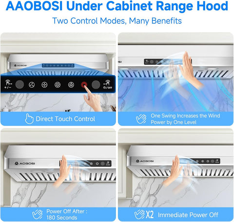 AAOBOSI Range Hood 30 inch Under Cabinet, (Upgraded)800-CFM Gesture Sensing/Touch Control/Motor,3 Speed Range Hood with LED Lights Exhaust Fan, Stainless Steel Kitchen Vent Hood