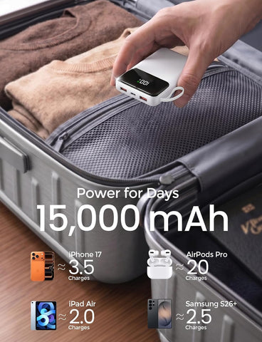 15000mAh Portable Charger Power Bank, Smaller Built-in 4 Cables White