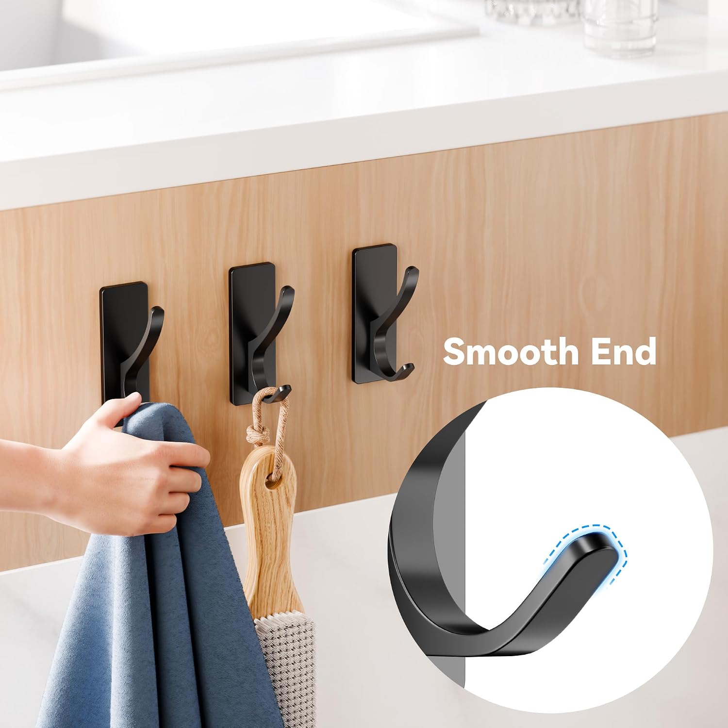 10-Pack Self Adhesive Towel Hooks: Extra Strong 13LB, Stainless Hook for Hanging Loofah, Towels, Coat, Bath Robe Bathroom Shower, Black