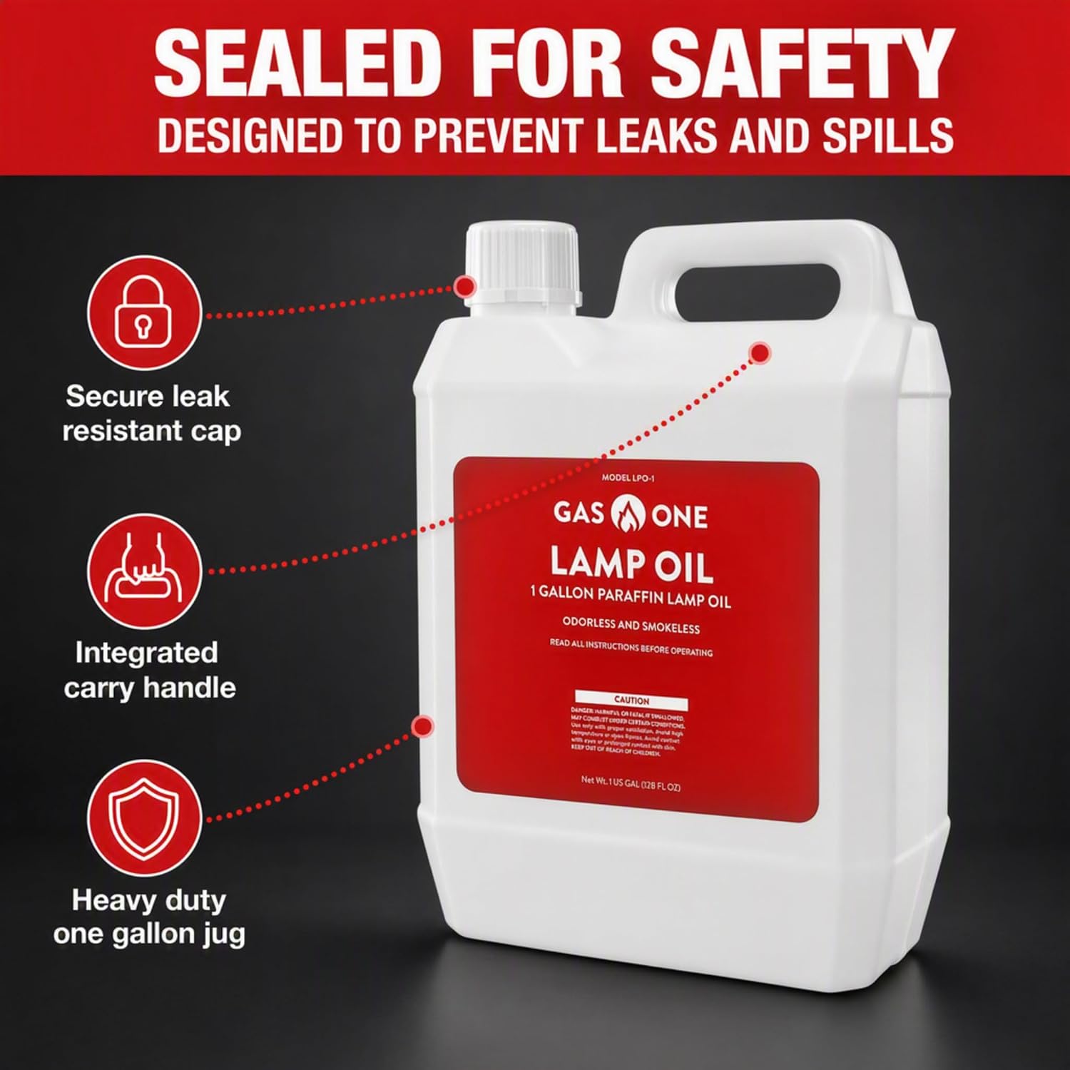 GasOne Liquid Paraffin Lamp Oil – 1 Gallon (128oz) Clear – Odorless, Smokeless Indoor Outdoor Fuel for Lanterns, Lamps, and Torches – Safe Packaging