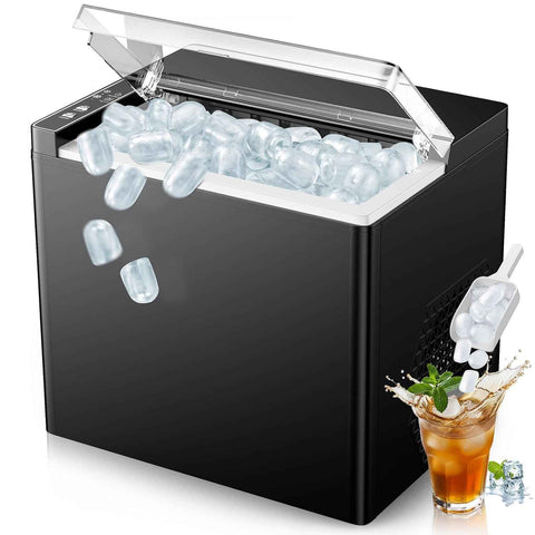 Ice Makers Countertop, 9 Ice Cubes in 6 Mins Portable Ice Maker, 2 Sizes of Bullet Ice (S/L) Small Ice Machine for Home Kitchen Camping (Obsidian)