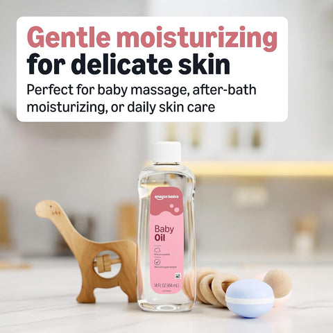 Amazon Basics Baby Oil, Mild & Gentle, Dermatologist Tested, Lightly Scented, 14 Fluid Ounces, Packaging May Vary