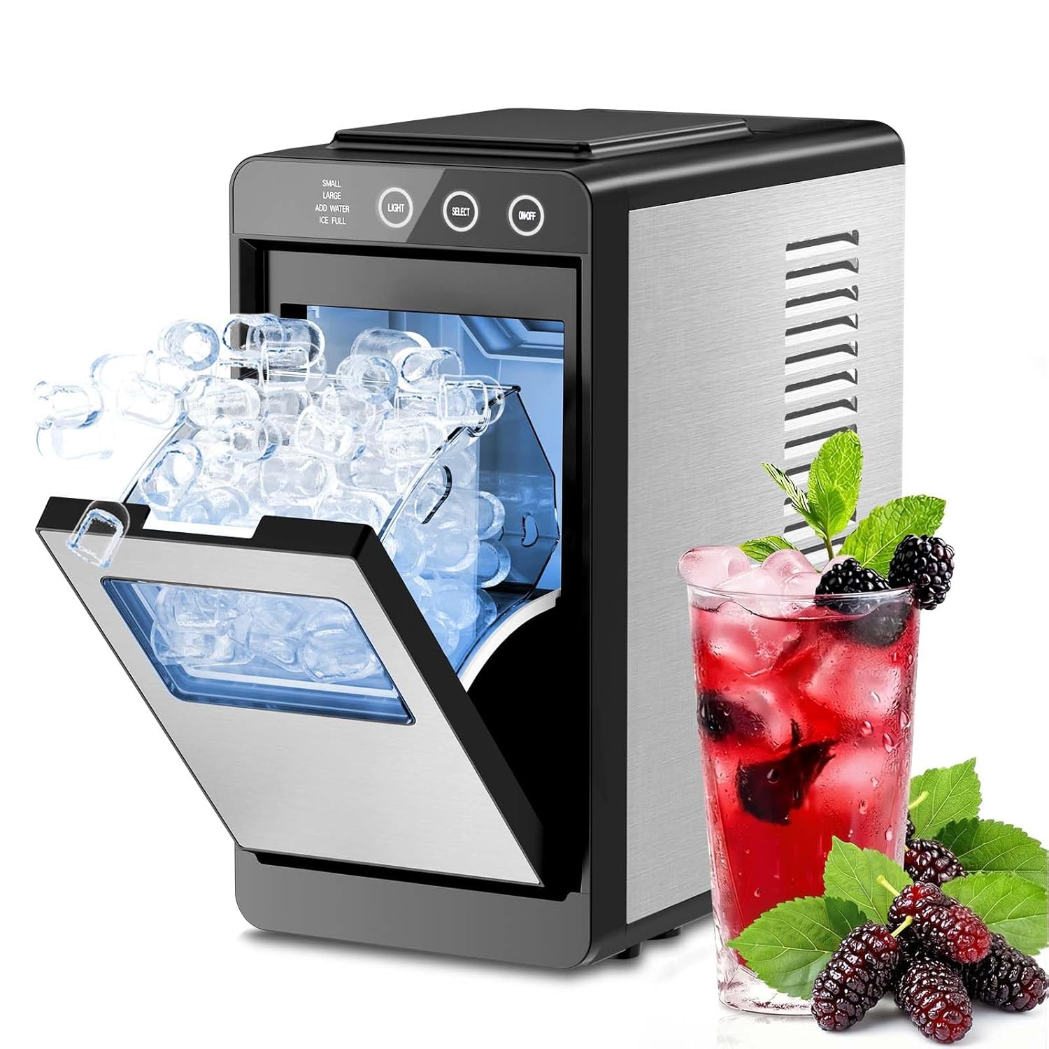 Kismile Countertop Ice Maker with Self-Cleaning, 26.5lbs in 24Hrs