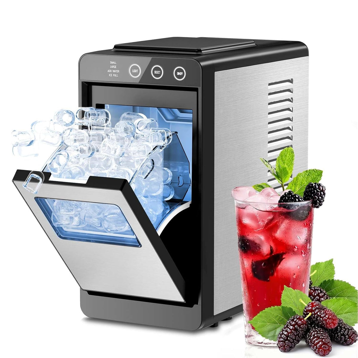 Kismile Countertop Ice Maker with Self-Cleaning, 26.5lbs in 24Hrs
