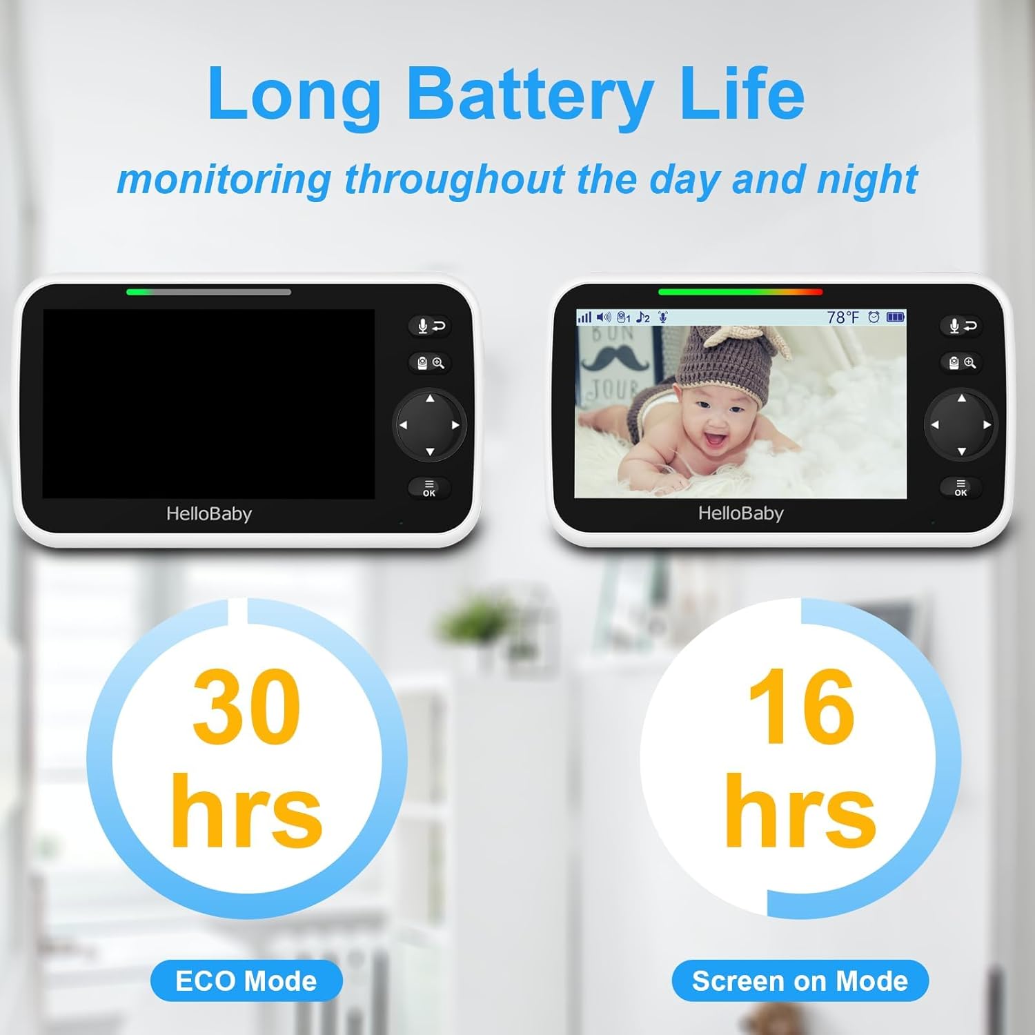 HelloBaby No WiFi Baby Monitor 2 Cameras and Audio HB6550, 5" Video Screen