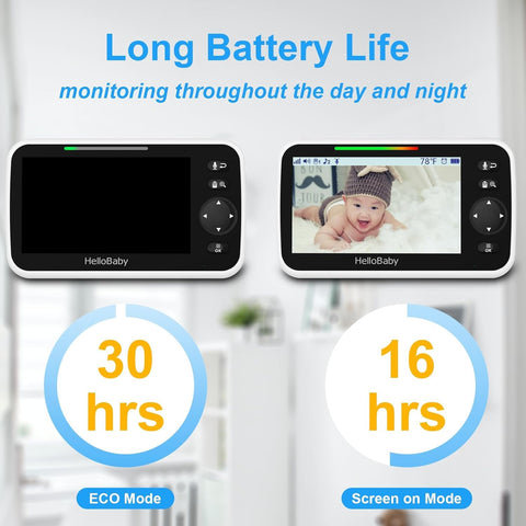 HelloBaby No WiFi Baby Monitor 2 Cameras and Audio HB6550, 5" Video Screen