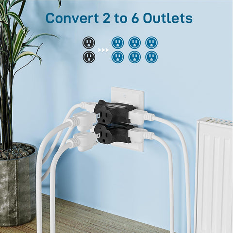 K KASONIC 3 Outlet Grounding Adapter, Heavy Duty Plug Extender 3 Pack Black