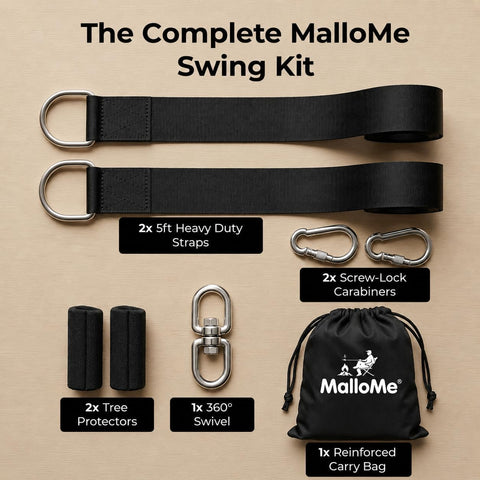 MalloMe Tree Swing Straps & Hammock Straps for Trees – Multi-Purpose Hanging Kit, Heavy Duty Adjustable Tree Strap for Hammocks, Swings & Outdoor Use, Safe for Branch or Between 2 Trees