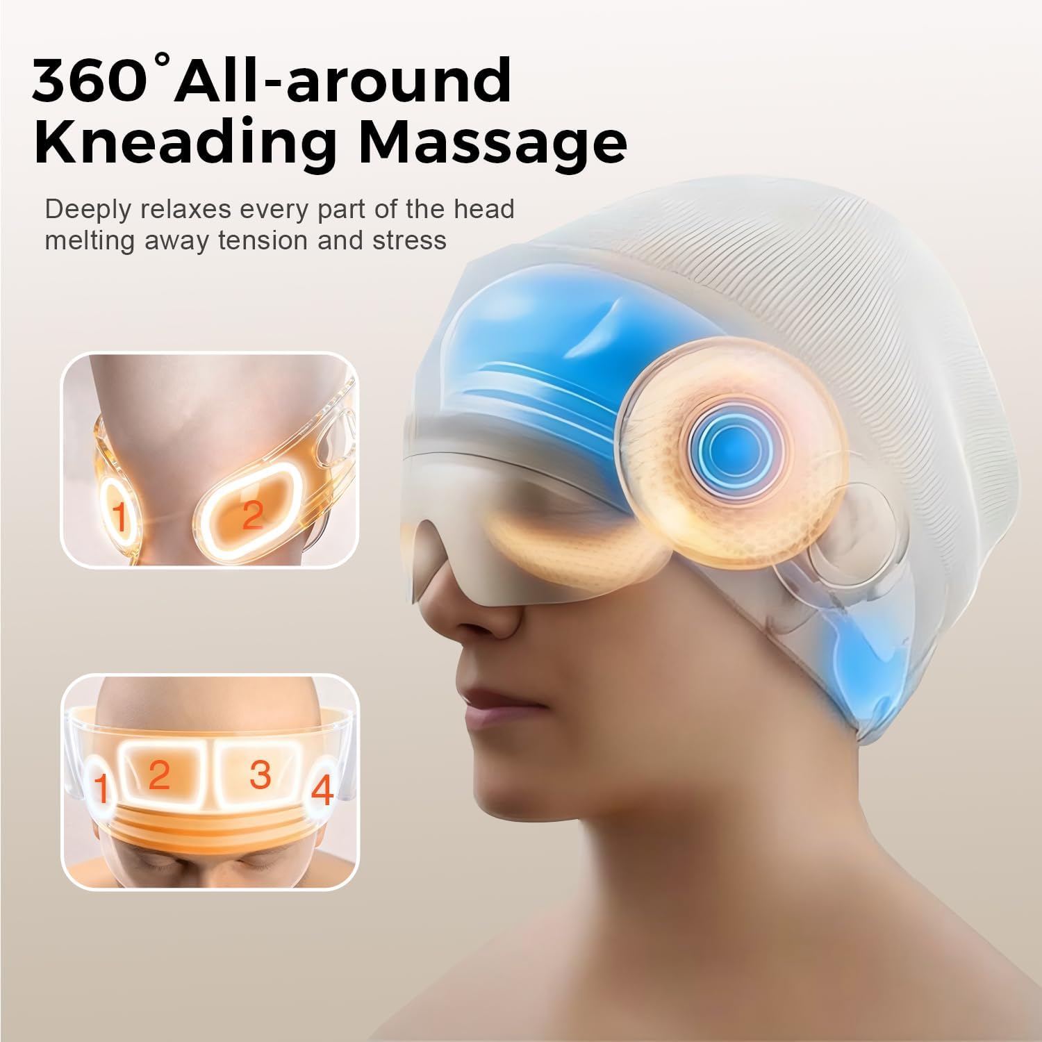 FSA Eligible HSA Approved Head Massager for Headaches, Eye Massager with Heat, 2200 mAh Electric Rechargeable Head Tool for Stress Relief, Migraine Relief Massager for Forehead, 6 Zone Kneading