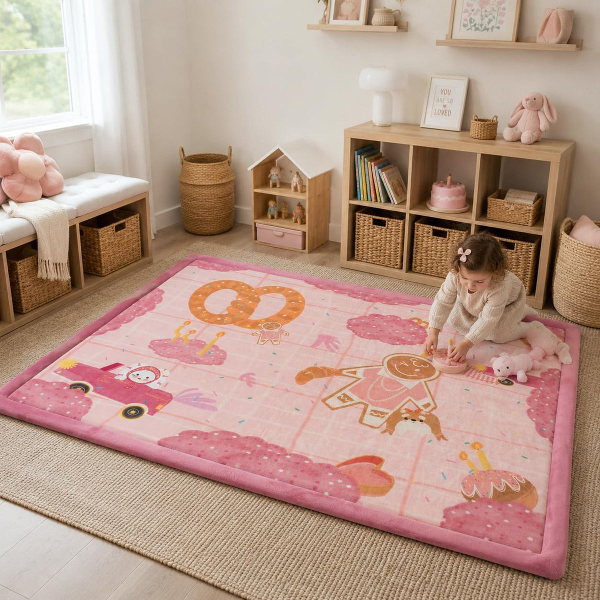 1.5" Thick Baby Floor Play Mat 59x79 Memory Foam Kids Mat(Gingerbread man)